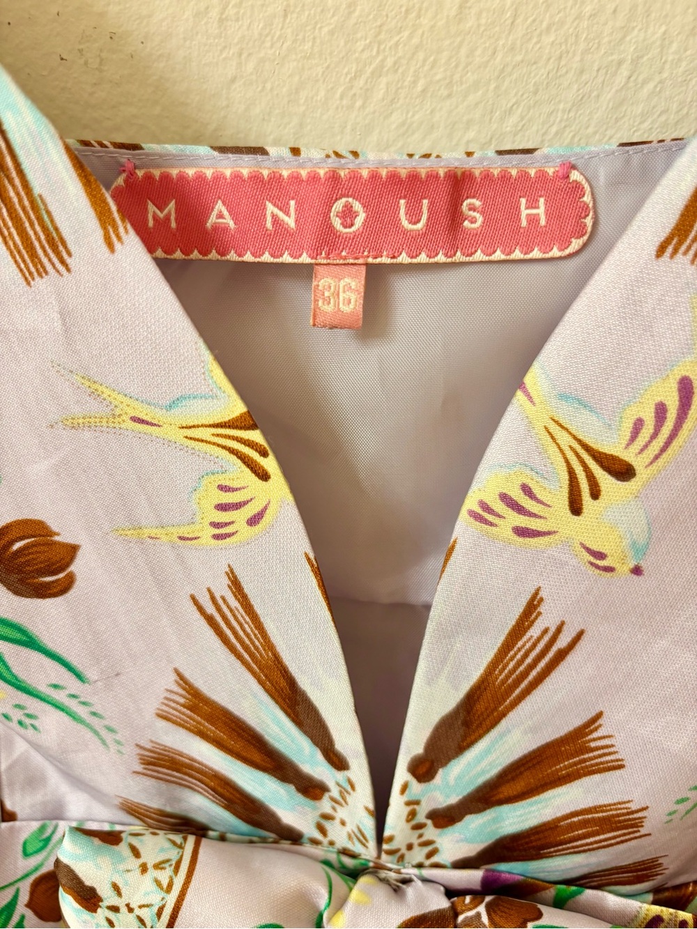 MANOUSH silk printed tropical mini dress sleeveless bow-front $495 - Picture 2 of 7